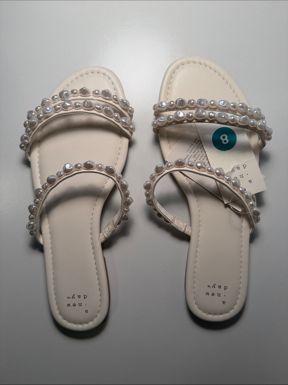 a new day Pearl-Embellished Cream Slide Sandals